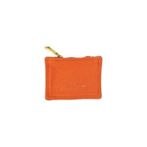 Aurélie Bidermann Woven Canvas Coin Pouch with Gold Accents in Coral/Orange